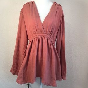 Free People red/beige cotton top size large